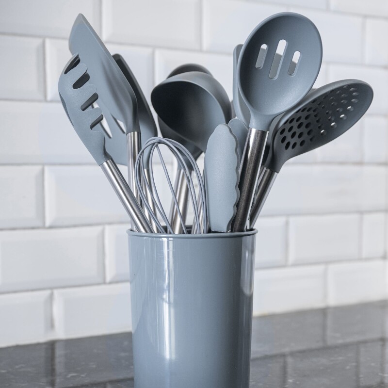 Juego de utensilios espumaderas de silicona gris Juego de utensilios espumaderas de silicona gris