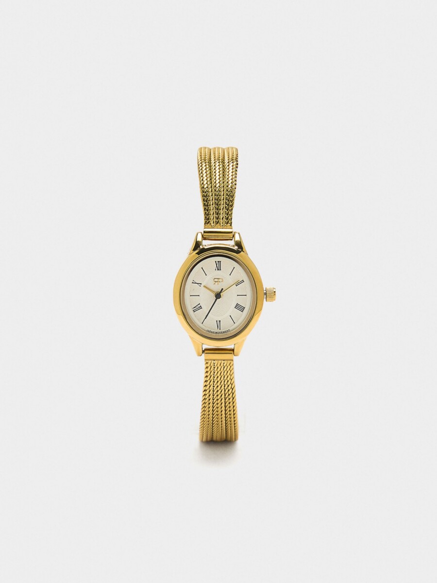 Reloj Ovalado Con Pulsera Malla Metálica Acero Inoxidable dorado