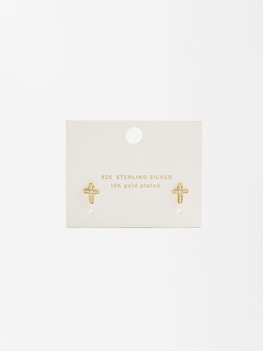 Pendientes Cruz Con Circonitas - Plata De Ley 925 dorado