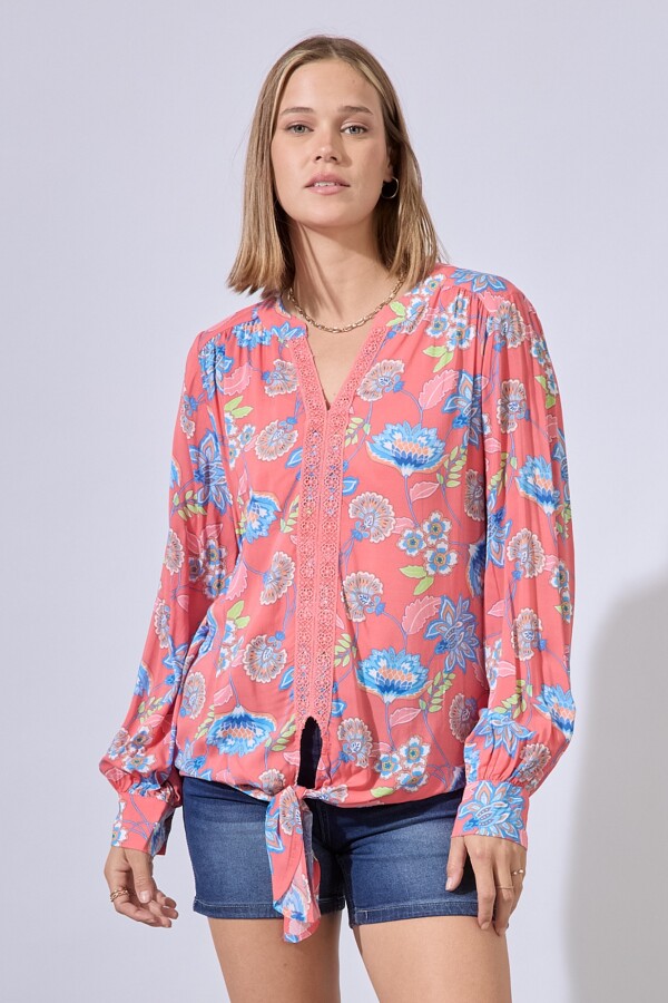 Blusa Puntilla Nudo CORAL/MULTI