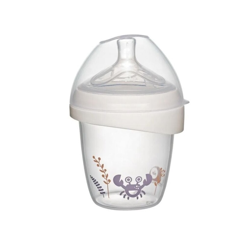 Biberón NIP First Moments 150 ml, Cuello Ancho, Flujo Lento NIP FIRST MOMENTS BIBERÓN CUELLO ANCHO 150ML, DISEÑO: CANGREJO, TETINA DE SILICONA Y CUELLO ANCHO REDONDO, EDAD 0M+, TAMAÑO ORIF