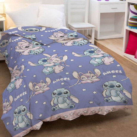 Acolchado Infantil Stitch 1 Plaza 100% Microfibra 7177- Lila