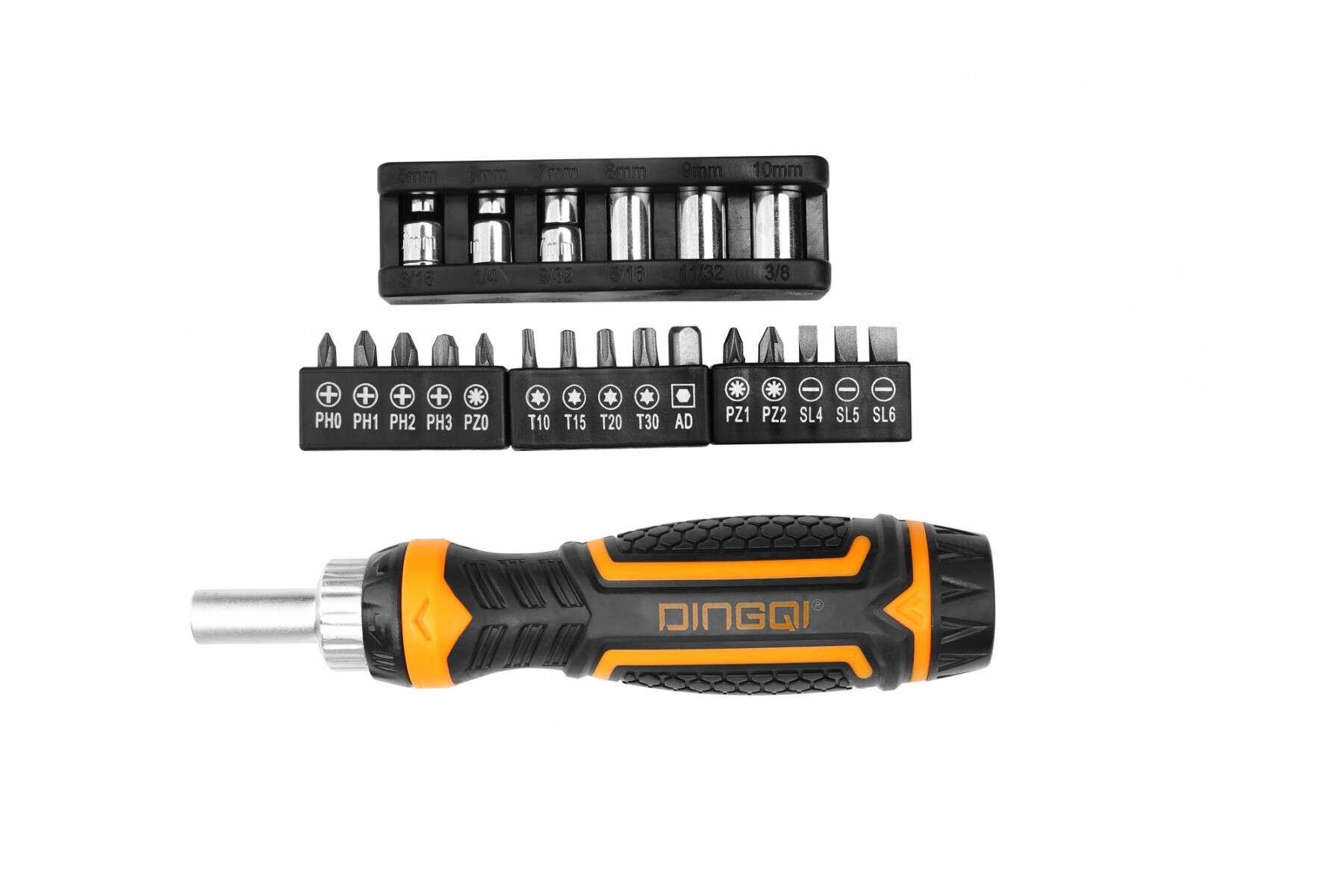 DINGQI JUEGO 22 PIEZAS DESTORNILLADOR CRICKET & ADAPTADOR + 14 PUNTAS + 6 DADOS 