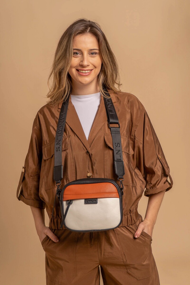 BANDOLERA MORRAL PALMA - BLANCO - CARAMELO Y NEGRO 