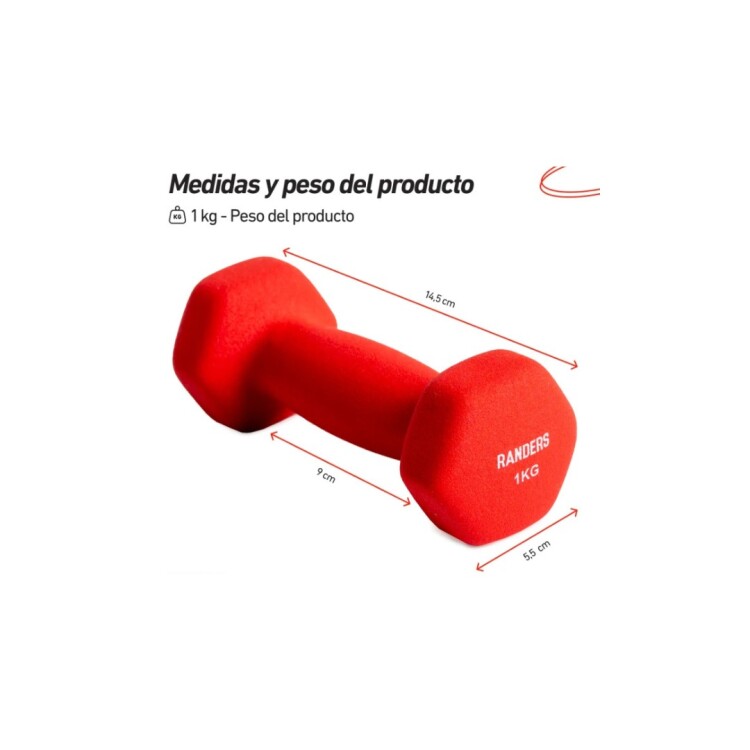 MANCUERNA 1KG REVESTIDA EN NEOPRENO ROJO