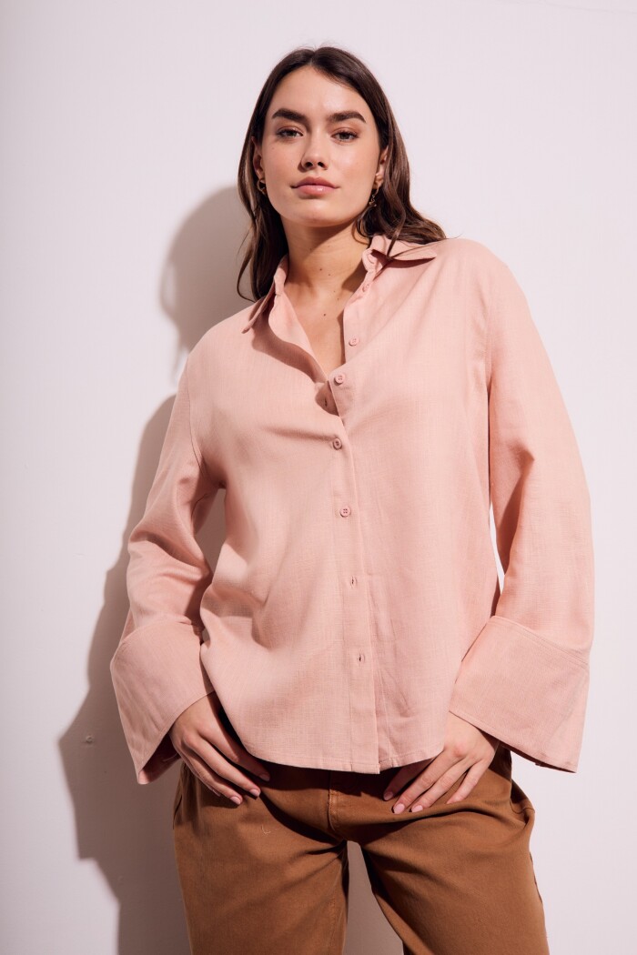 Camisa Con Lino Rosa