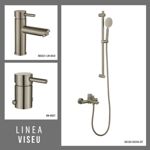 JUEGO DE GRIFERIA BRUSH NICKEL DUCHA EXTERIOR LAVATORIO BAJO Y BIDET GRIS-BRUSHED NICKEL
