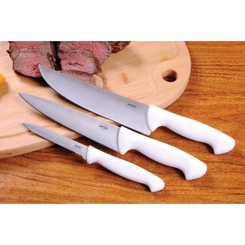 Set asador 3 cuchillos mango blanco BLANCO