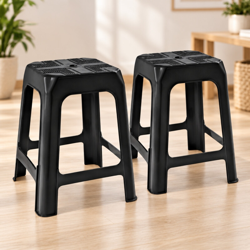Set x10 Banqueta apilable de plástico resistente NEGRO