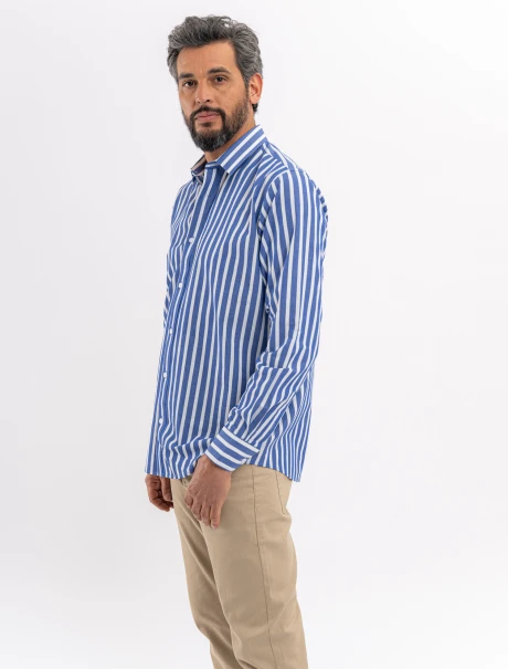 Camisa m/l casual rayas azul