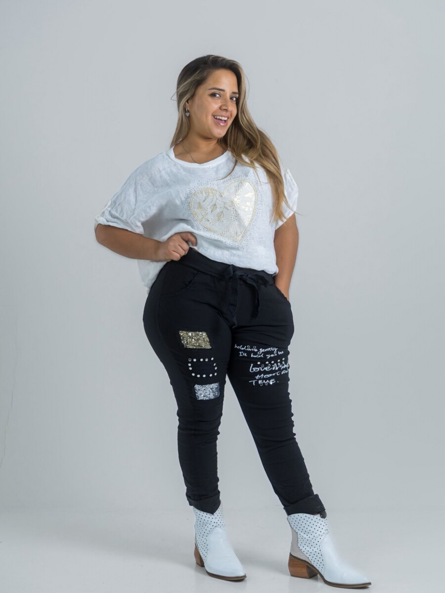 Pantalon Lycra con Dorado Caterina Negro