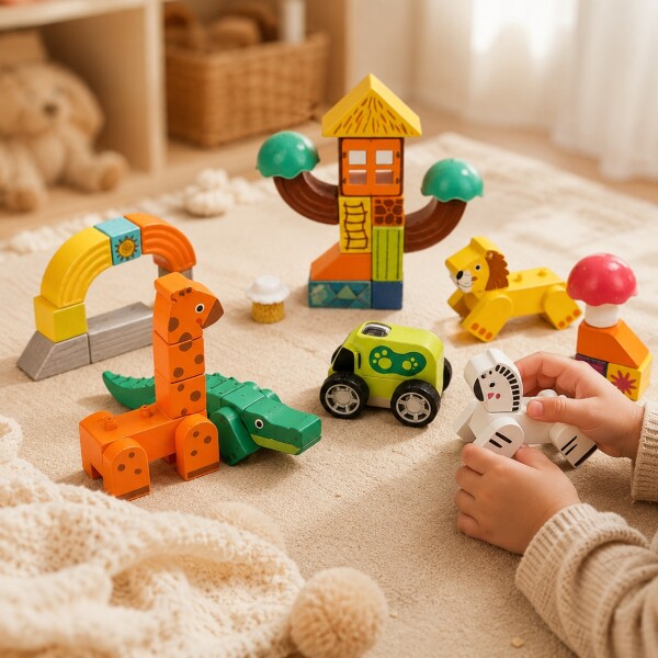 Juego Bloques Jungla Encastre Madera Animales Top Bright Naranja 1