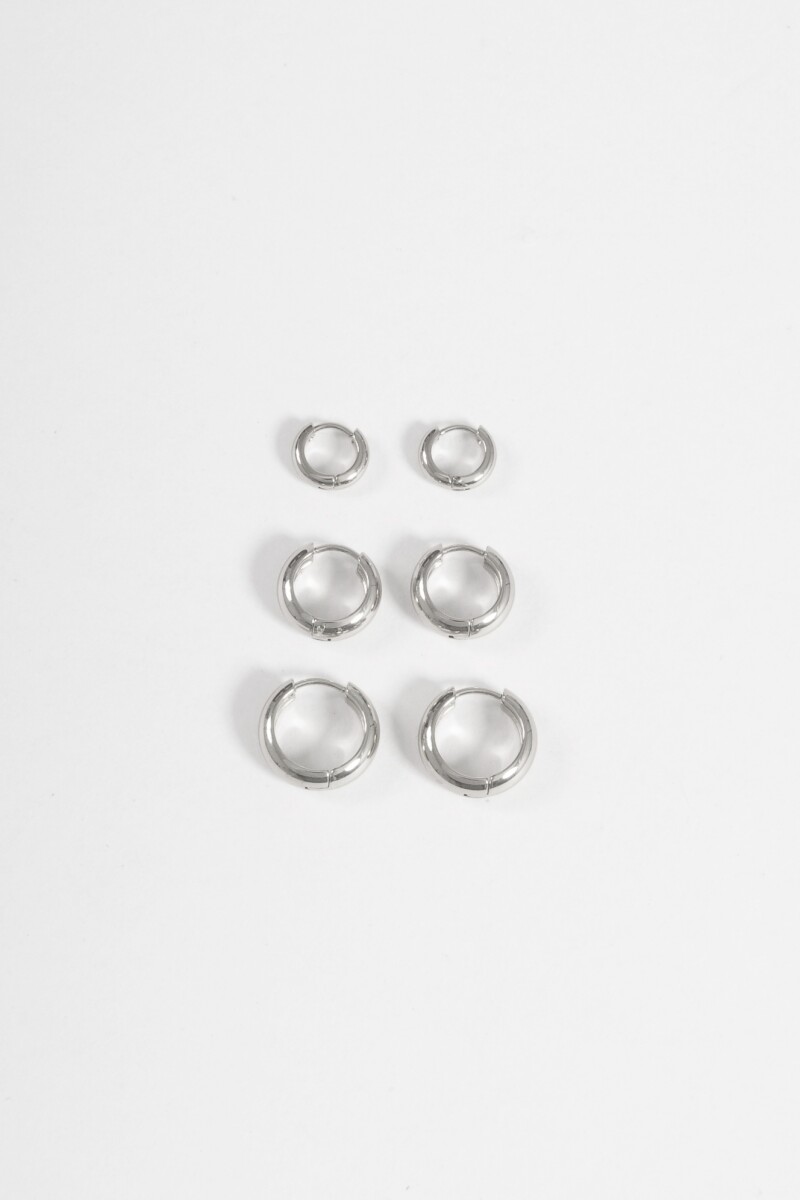 Set de tres aros gruesos acero plateado