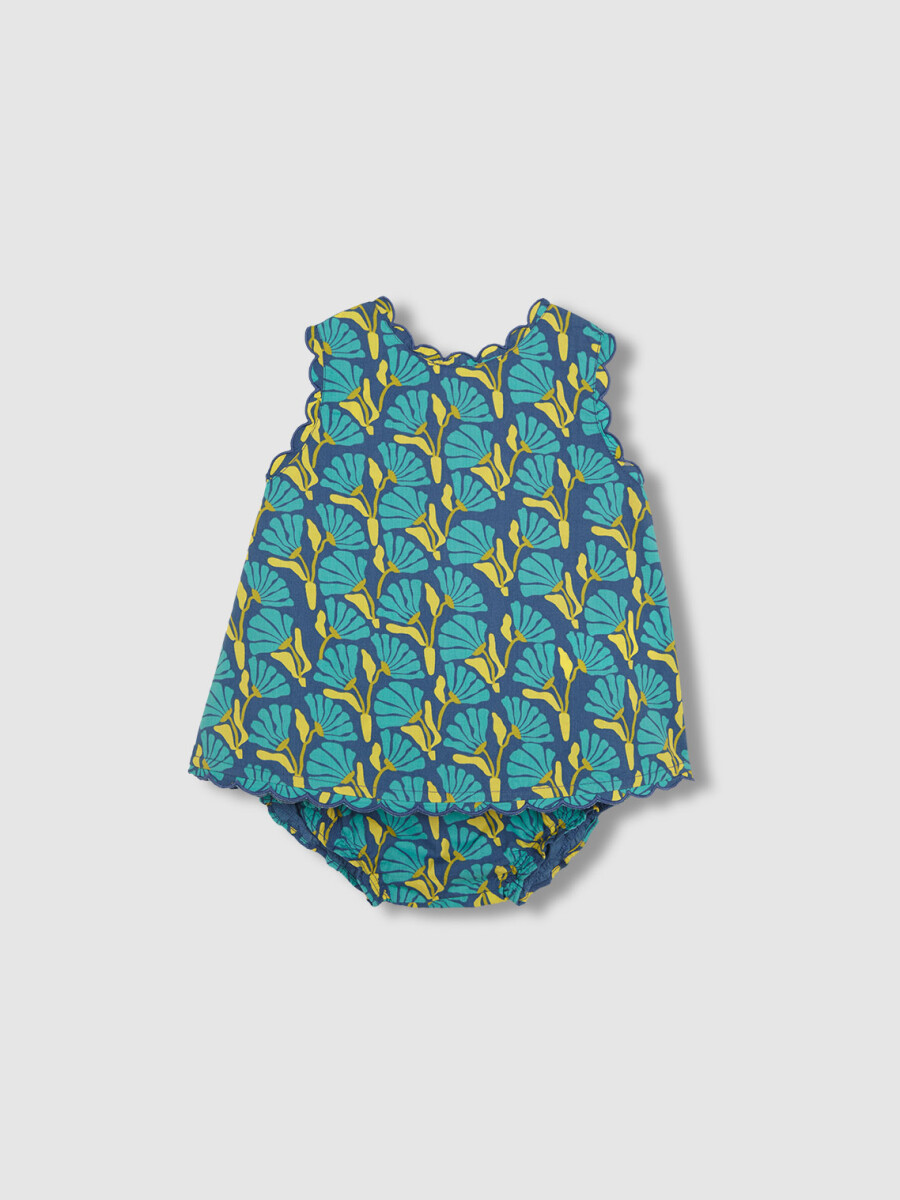 Vestido De Flores Con Lazo Azul