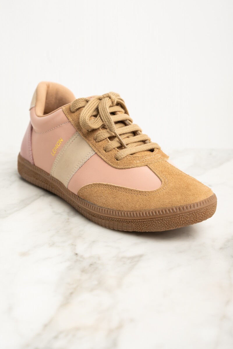 Zapatilla Cuero Combinada Rosa