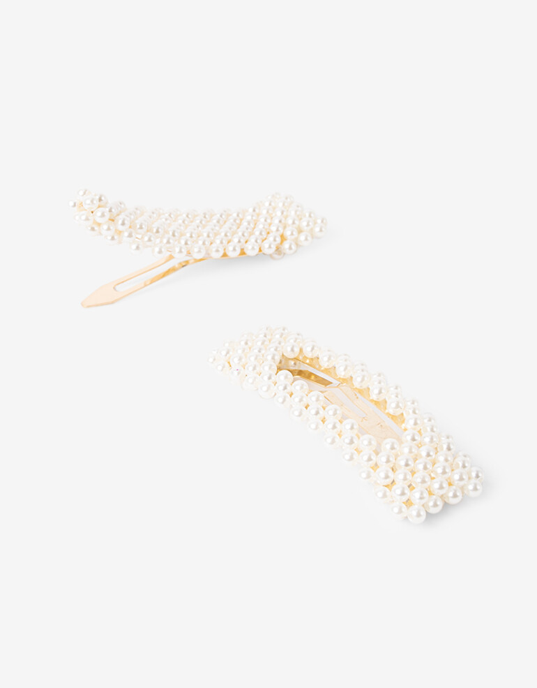 Horquillas con Accesorios Perla Set De Hebillas Perla - Blanco Nacarado/perlado