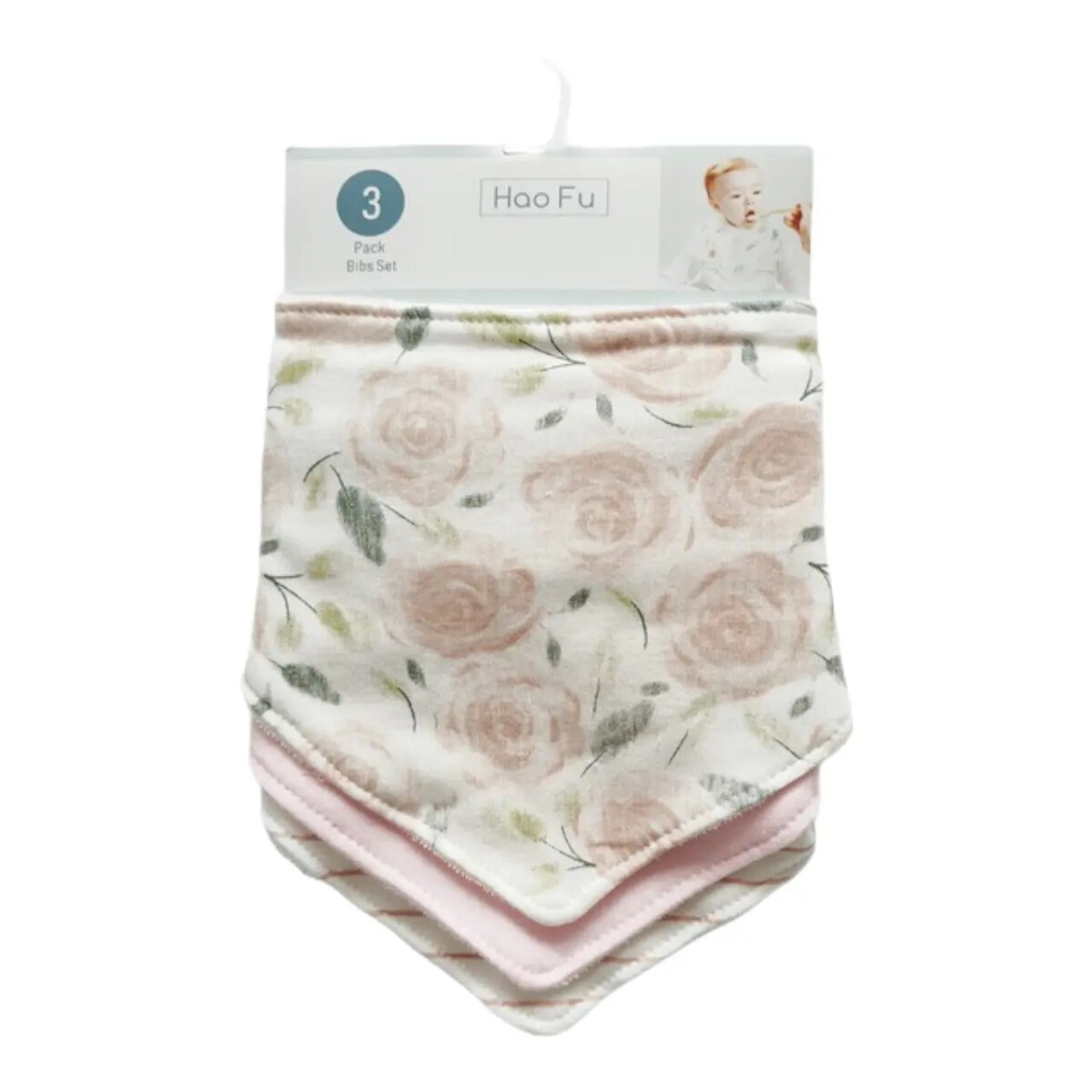 Set x3 baberos bandana GROW - flowers rosa 