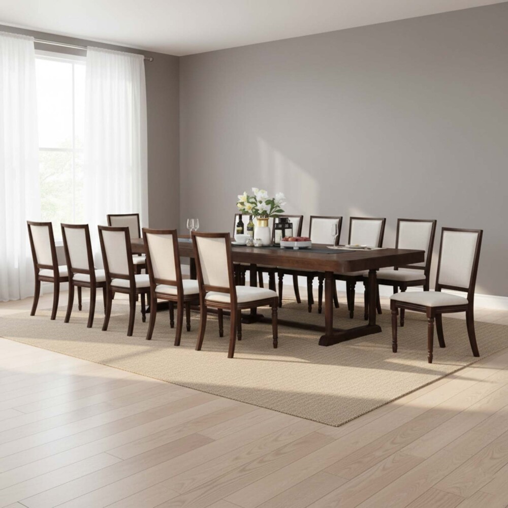 JUEGO DE COMEDOR 1+12 MADERA-Y-MDP MARRON ANTONIETA