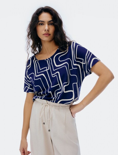 BLUSA MANGA CORTA ESTAMPADA AZUL