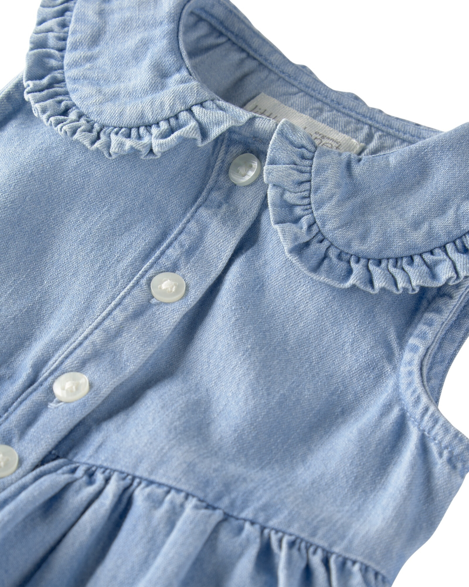 Vestido de chambray de algodón orgánico, cuello Peter Pan Sin color