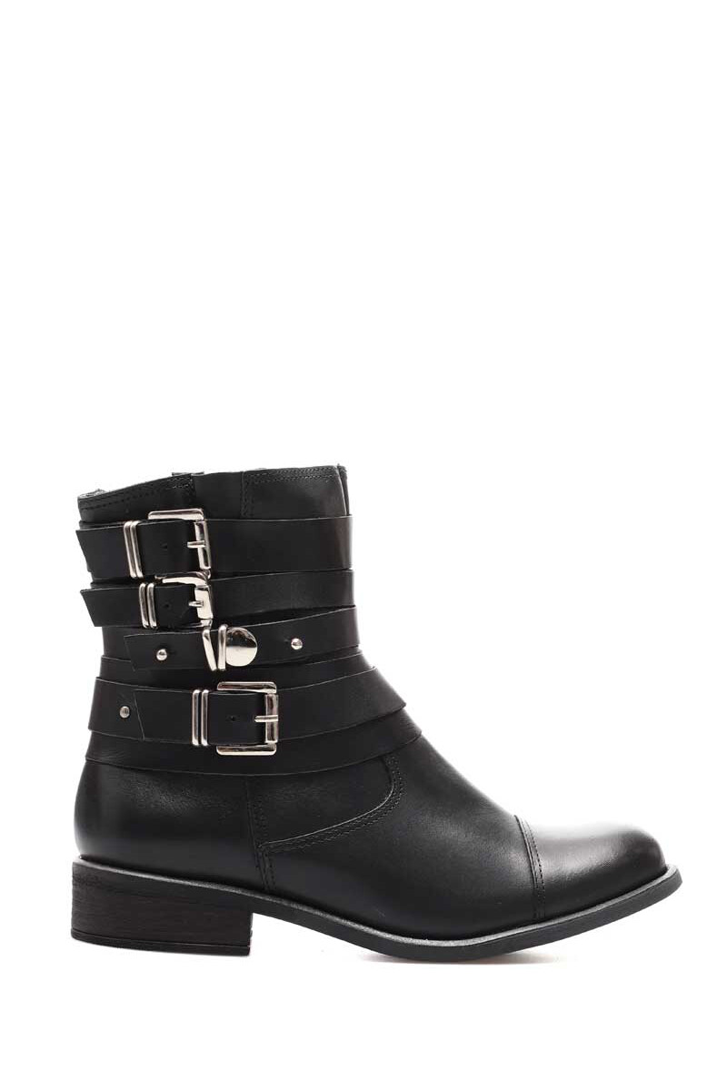 Bota Multi Hebillas Cuero - Negro 