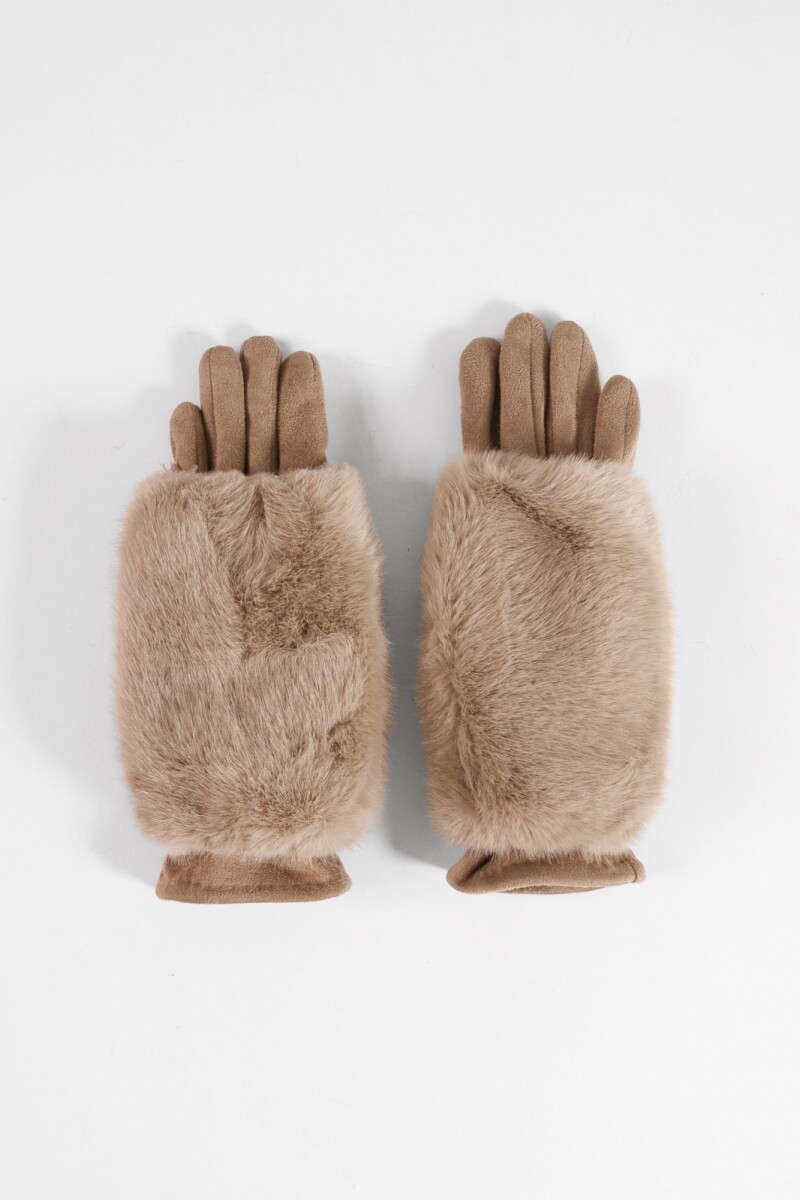 Guantes de suede con miton de pelo removible beige