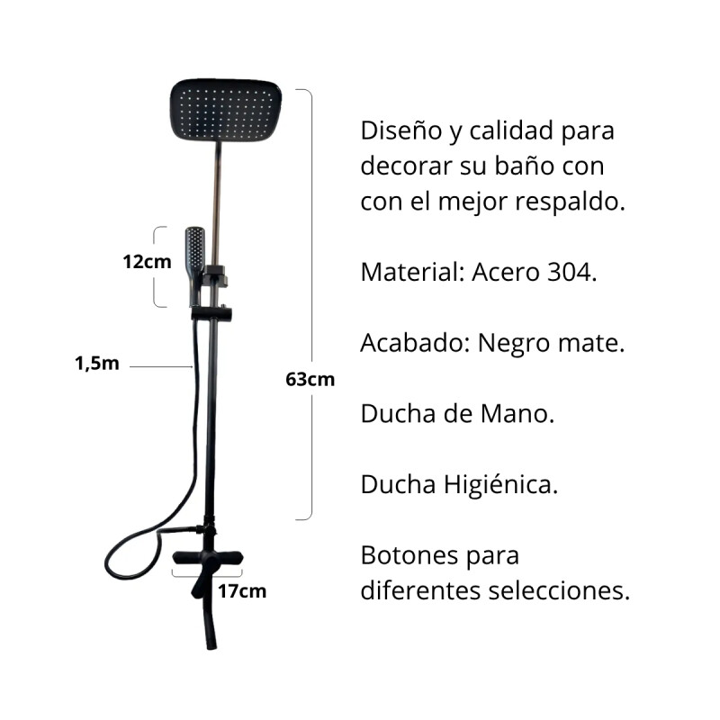 Duchero monocomando barra con soporte NEGRO