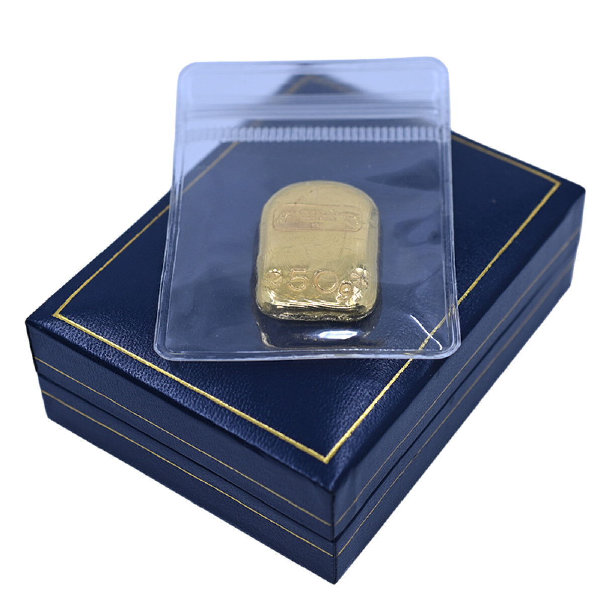 Lingote 50 gr de oro fino 999. Sellado Joyería Facello 