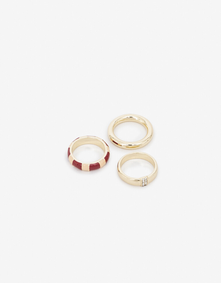 Sets Anillos Color Set De Anillos Metal Y Esmalte - Dorado