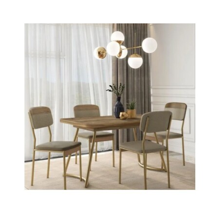 JUEGO DE COMEDOR MESA + 4 SILLAS ROBLE NOCE CON DORADO JUEGO DE COMEDOR MESA + 4 SILLAS ROBLE NOCE CON DORADO