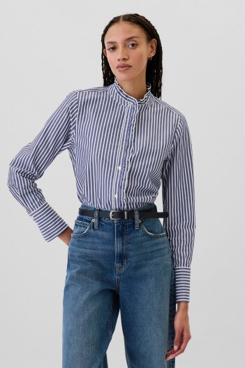 Camisa Con Volados Mujer Blue Stripe