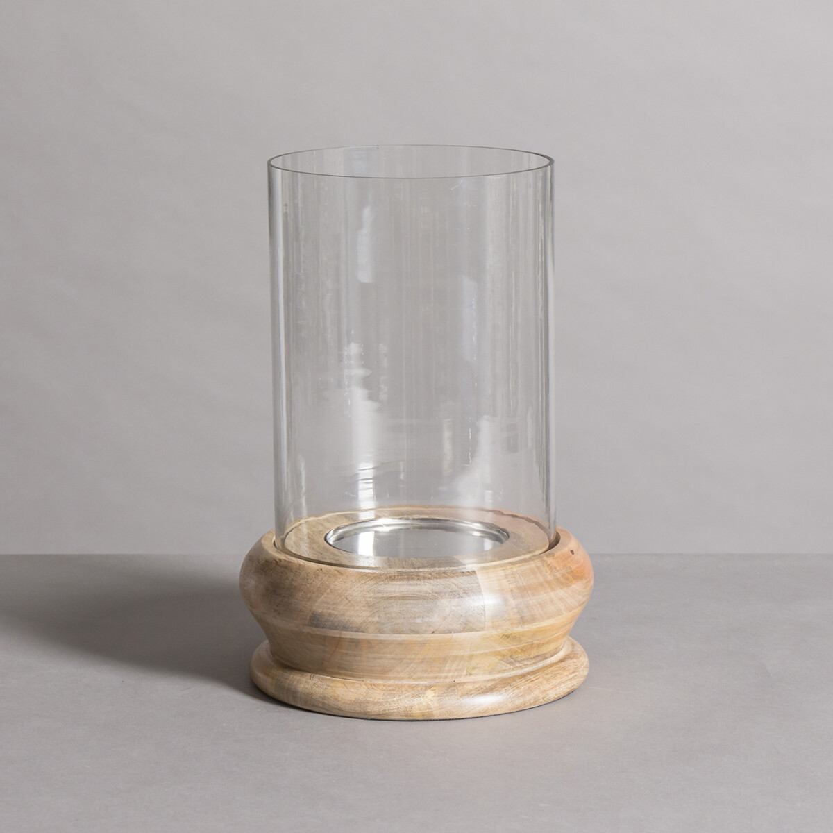 Fanal de vidrio con base en madera 