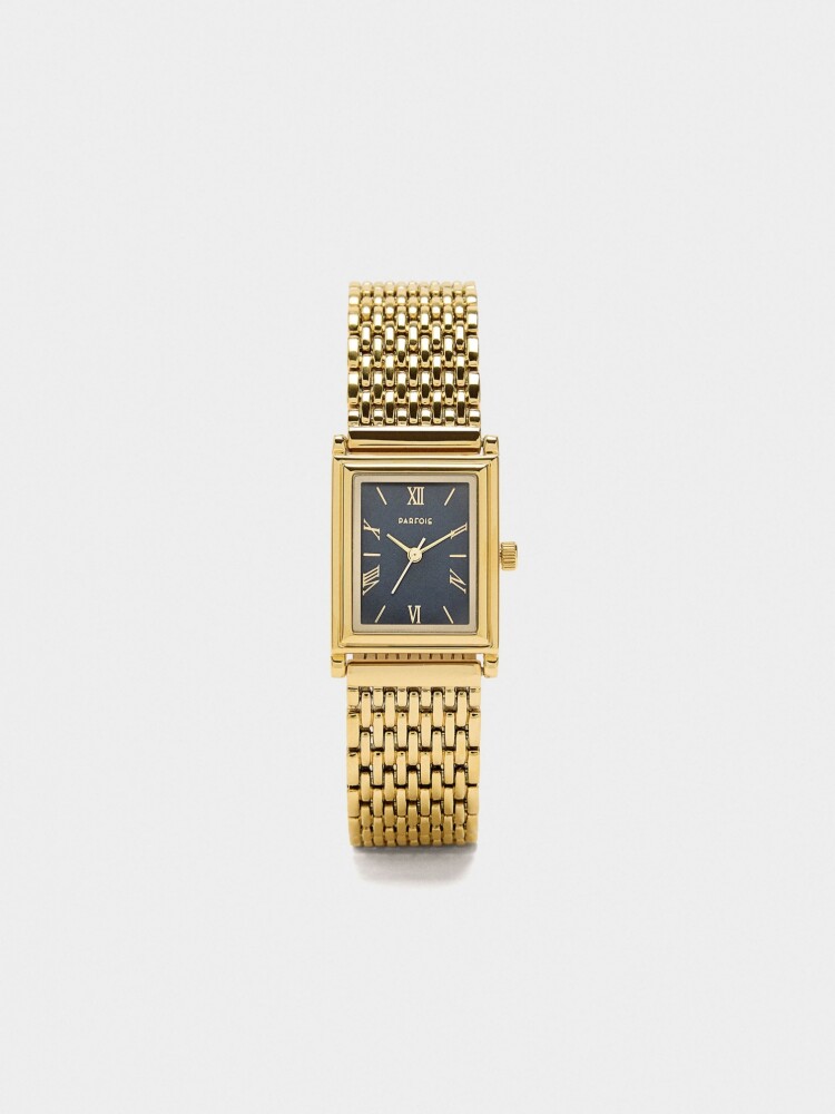 Reloj Rectangular Con Brazalete Metálico dorado