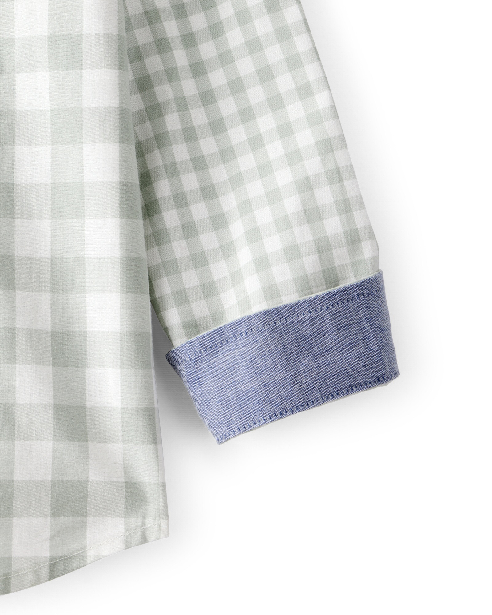 Camisa de algodón, manga larga, verde, diseño a cuadros Sin color