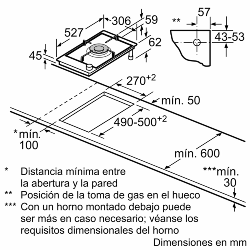 Anafe a gas dominó Bosch PRA3A6I10 30 cm Anafe a gas dominó Bosch PRA3A6I10 30 cm