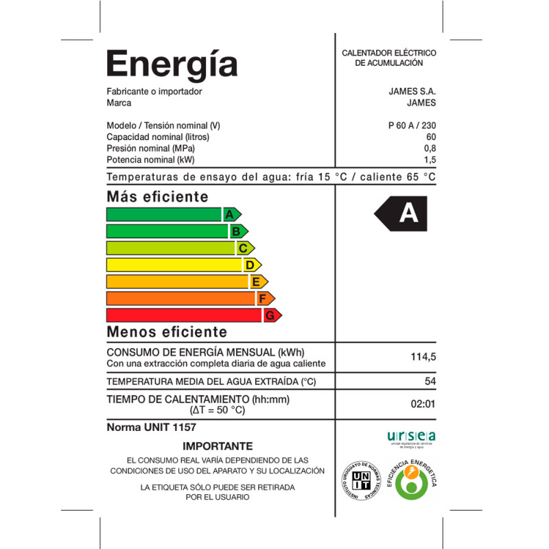 Termotanque James L/conven.60l Termotanque James L/conven.60l