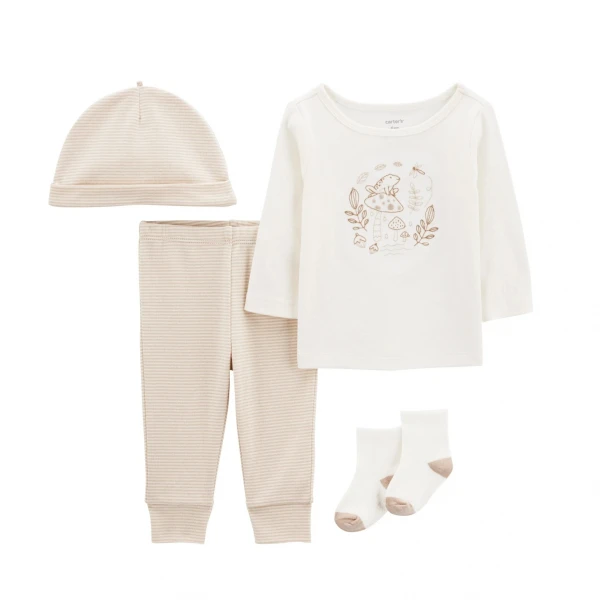 Conjunto Carters 4 piezas Gorro Medias RN Ranita Beige