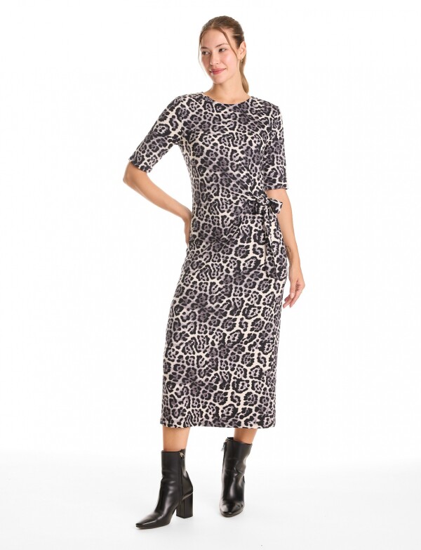 Vestido Animal Print Lazo GRIS/MULTI