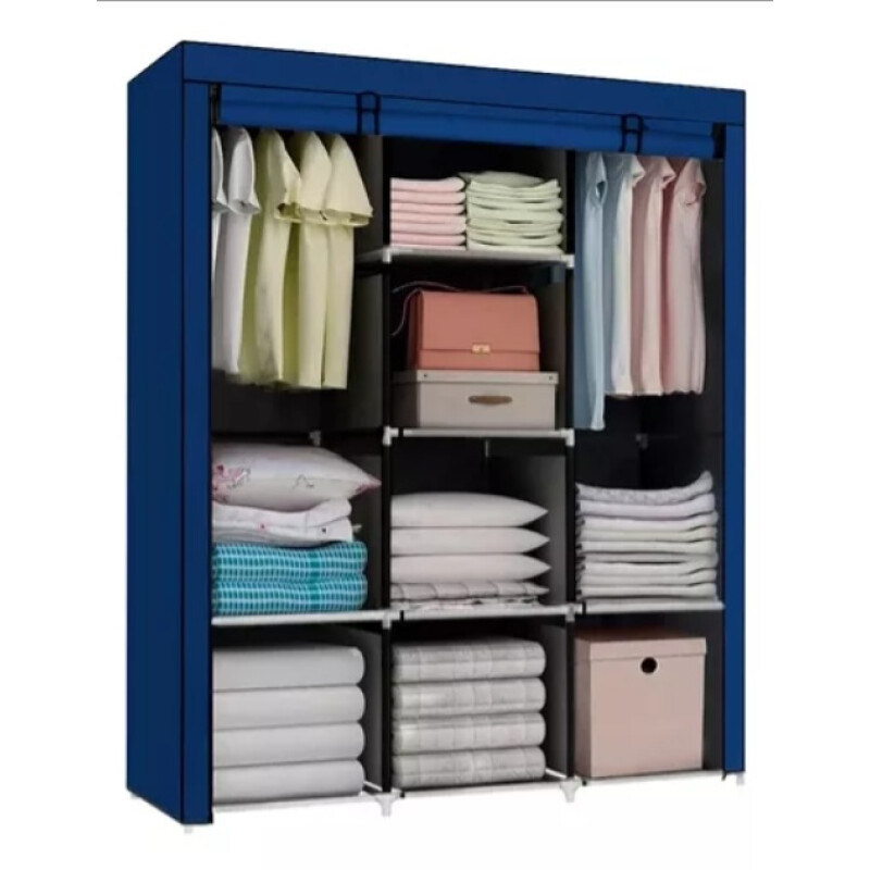 Ropero Grande 130x170 Placard De Tela Armable Con Estantes Azul