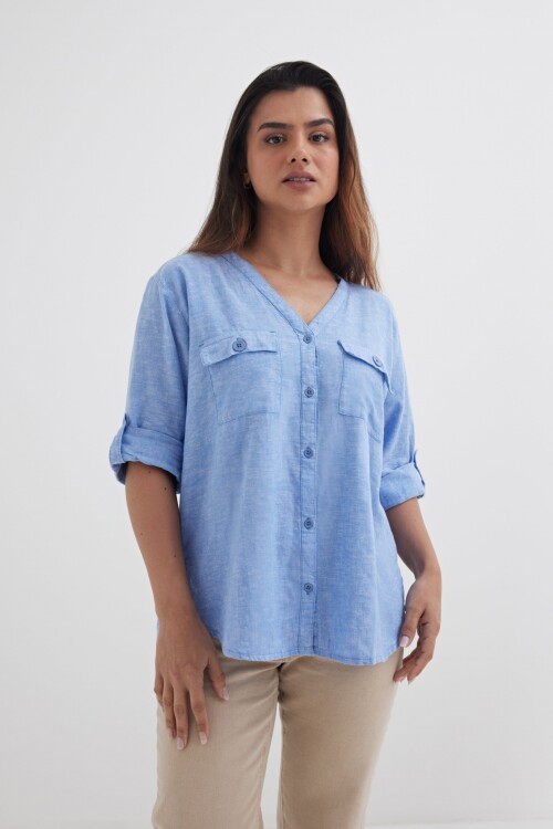 Camisa mangas 3/4 escote en V CELESTE