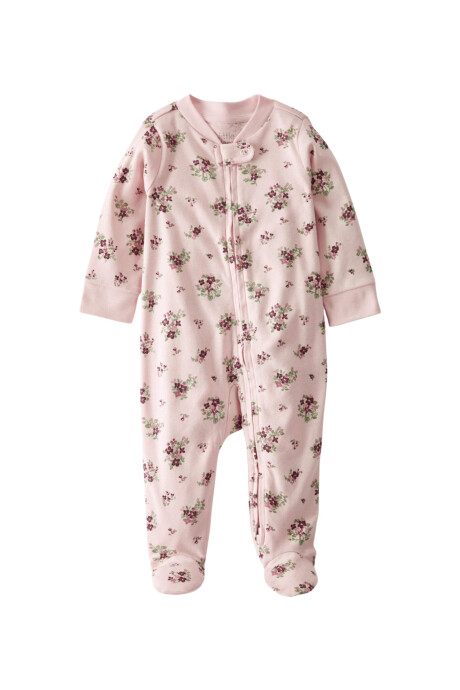 Pijama uno pieza de algodón orgánico, con pie, diseño floral Sin color