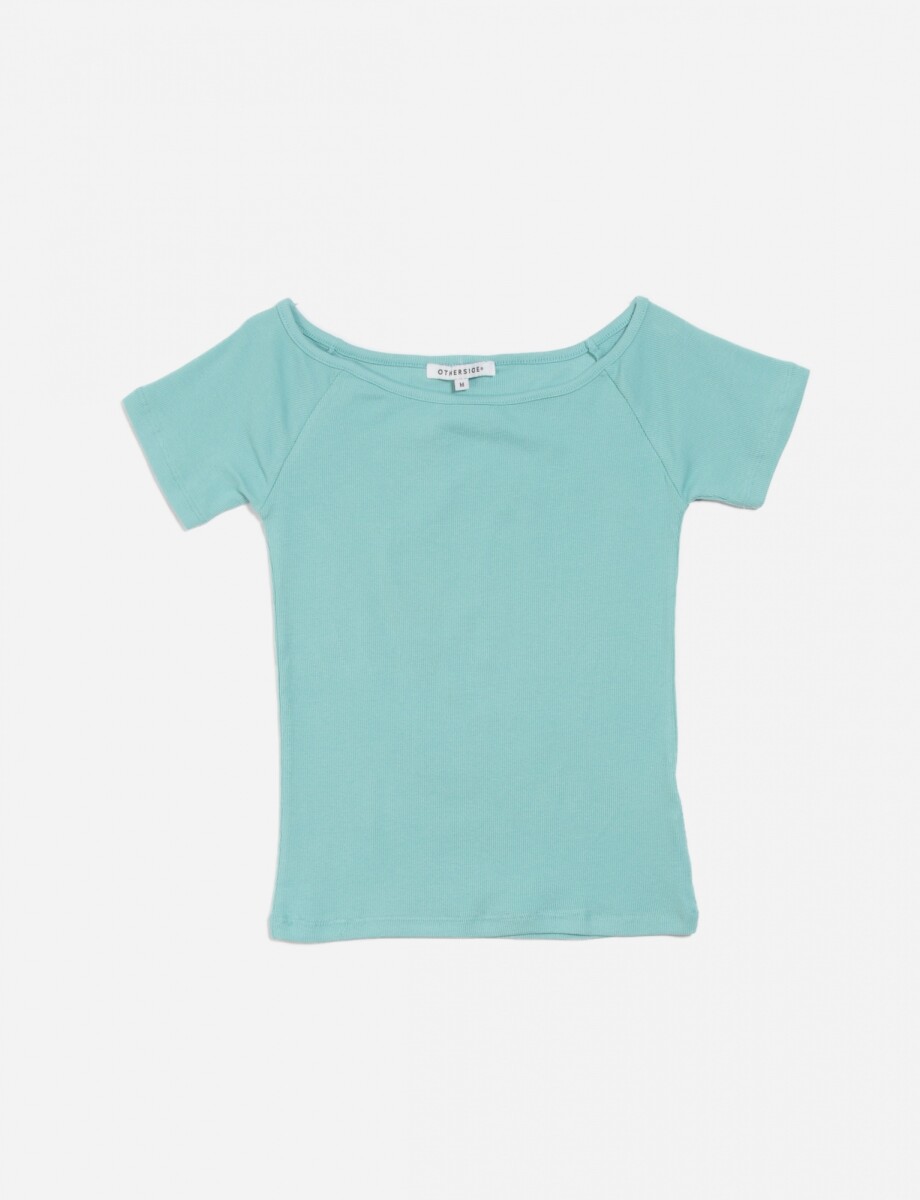 Remera off shoulder mangas cortas - Verde menta 