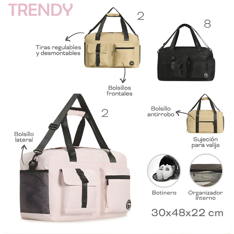 Bolso De Viaje Trendy Deportivo modelo Urbano Dama Beige