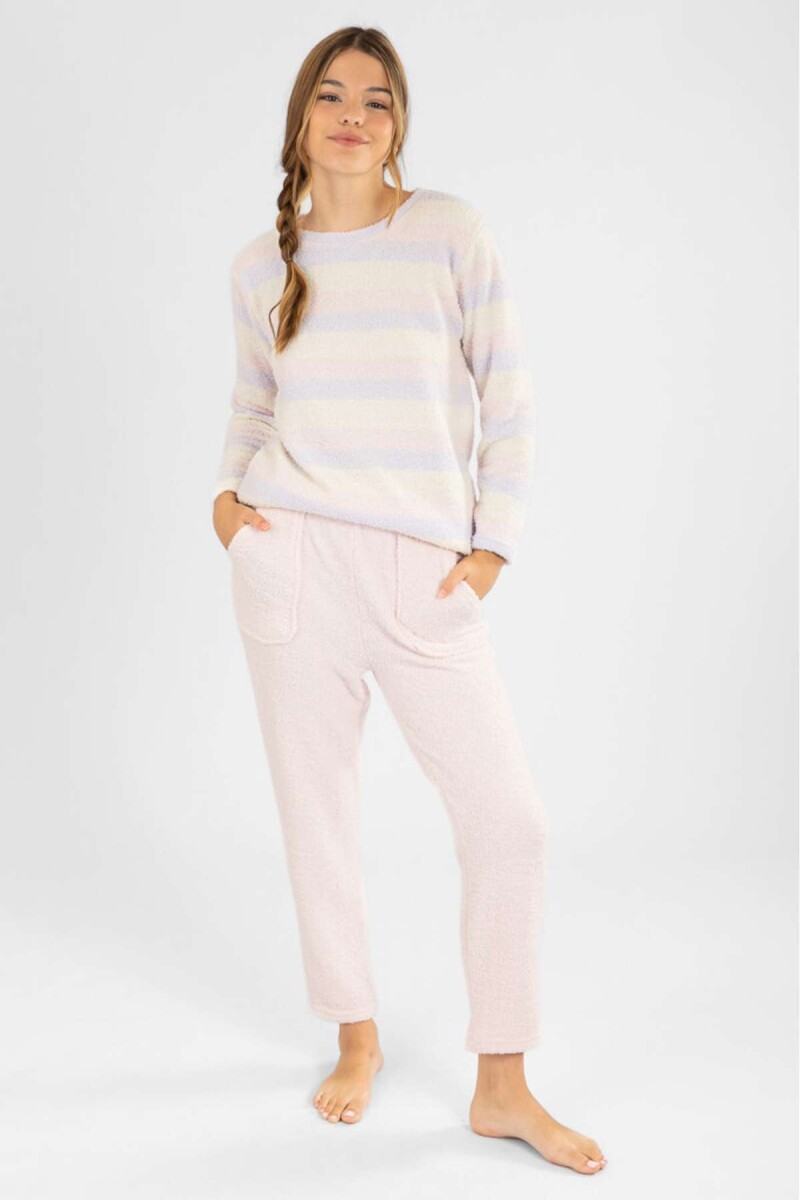 Pijama chenille rayado rosado - Rosado 