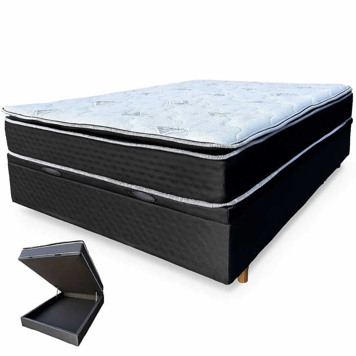 Sommier ATENAS con BAUL 138 - 2 Plazas - Espuma EPS y Pillow Top 