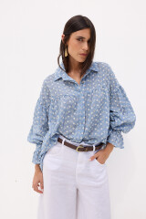 Camisa Gaia Celeste Broderie