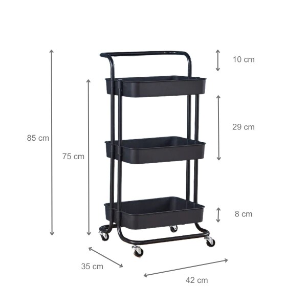 Carrito Organizador Cocina 3 Estantes Carro Con Ruedas Almacenamiento Imback Color Negro Carrito Organizador Cocina 3 Estantes Carro Con Ruedas Almacenamiento Imback Color Negro