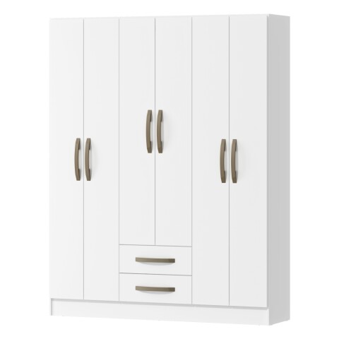 Ropero Armario 6 puertas 2 cajones con estantes y perchero interior natural 172X136X35 - Blanco Ropero Armario 6 puertas 2 cajones con estantes y perchero interior natural 172X136X35 - Blanco