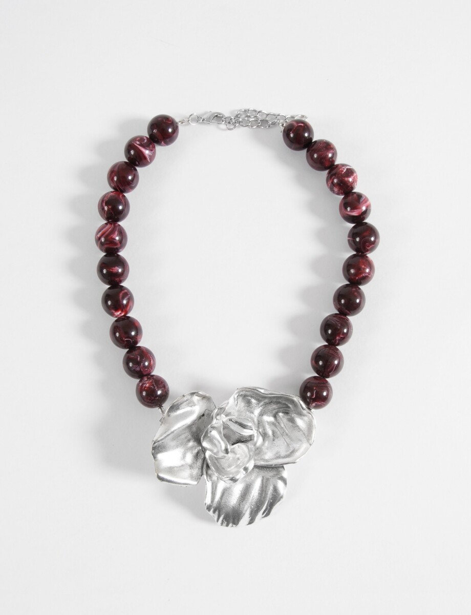 Collar dije flor bolas - bordo 