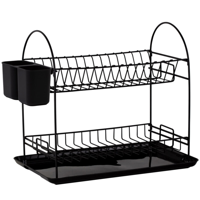 Escurridor de Platos Cromado con 2 Niveles y Bandeja Metalife Negro